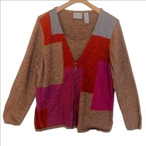 First Issue Liz Claiborne Cardigan Womens 2 XL Brown Colorblock Patchwork Zip Up